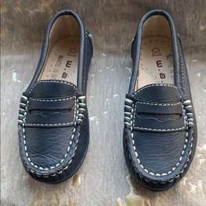 Navy blue leather loafers